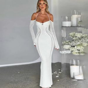 Womens Knitted Sexy Backless Slip Dress
