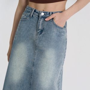 Retro Light-blue Figure-flattering A-line Skirt