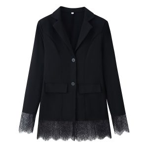 Tailored Hem Lace Patchwork Suit Jacket
