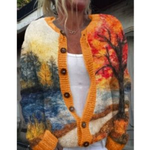 Womens Stylish Versatile Printed Knit Sweater Jacket