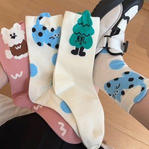 Japanese-style Polka-dot Patchwork Pure Cotton Long Socks