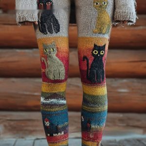 Womens Retro Casual Sports Leggings With 3D Digital Print