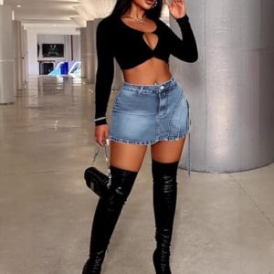 European And American-style Spicy Girl Elastic Denim Skort