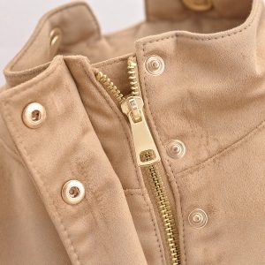 Womens Casual Stand-collar Suede-fleece Long-sleeve Jacket
