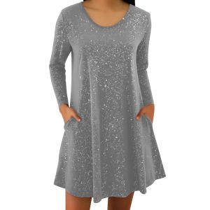 Fashionable Round-neck Long-sleeve Sequin Dress