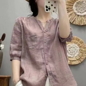 Versatile Lightweight Shirt In Premium Ramie Fabric Solid Color