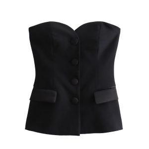 New Summer Silk-satin Textured Spliced Corset-style Top