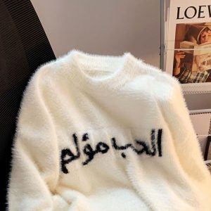 Womens Loose Casual White Sweater For FallWinter 2024