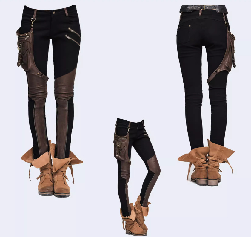 Street-style Punk And Western Rock Patchwork Solid-color Pencil Pants For Women - Image 3