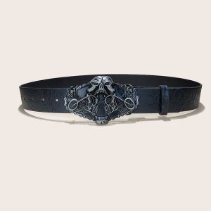 Personalized Skull And Rose Embossed PU Leather Belt