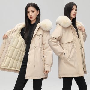 Mid-length Versatile Cotton Coat That Hits Below The Knee With A Fur-trimmed Collar