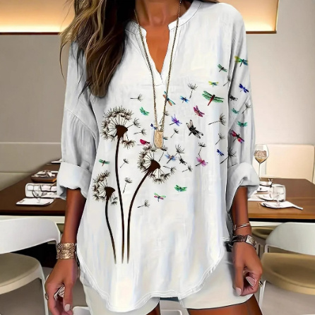 Womens Stand Collar Button-Down Drop Shoulder Long-Sleeve Top - الصورة 4