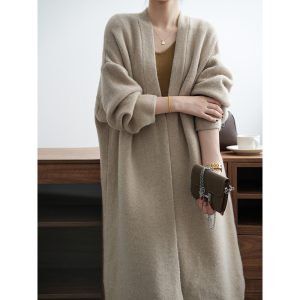 Womens Casual Long-sleeve Solid-color Sweater Cardigan