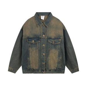 Water-washed Distressed Denim Jacket A Retro Casual Outerwear Piece