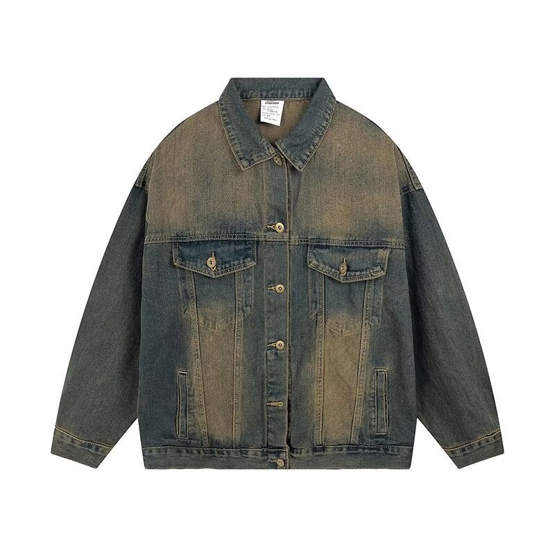 Water-washed Distressed Denim Jacket A Retro Casual Outerwear Piece - الصورة 5