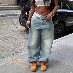 American-style Distressed Washed-out Denim Jeans