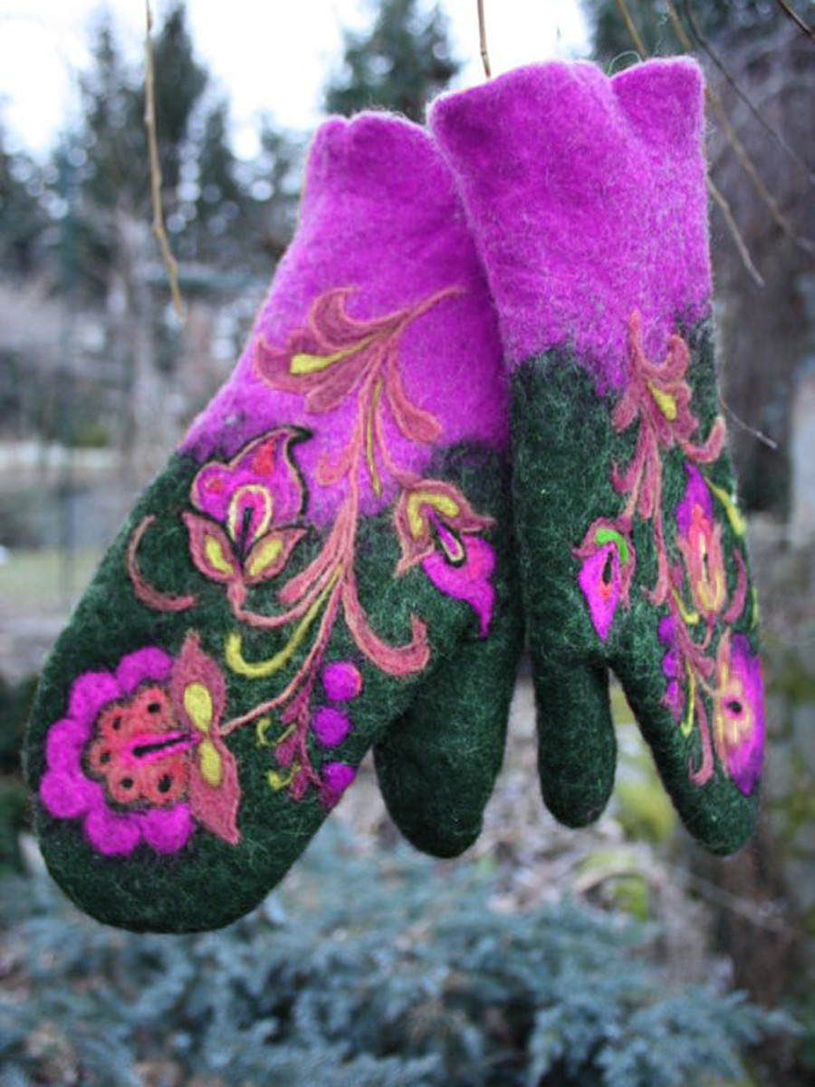 Thickened Color-block Embroidered Winter Warm Gloves For Women - الصورة 2