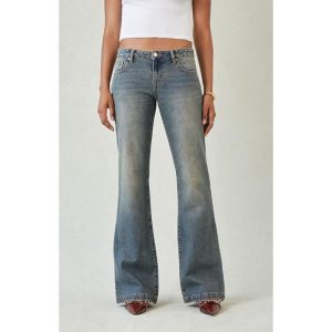 Washed Distressed Slim-fit Vintage-style Bootcut Jeans
