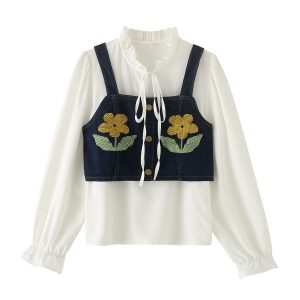 Camisole Long-sleeve Shirt And Skirt Set