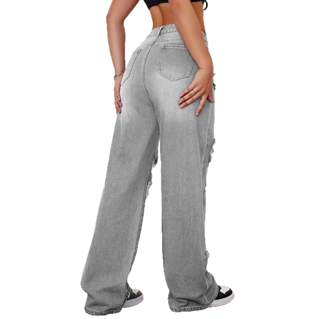Trendy Washed Ripped Straight Jeans For Women - الصورة 5