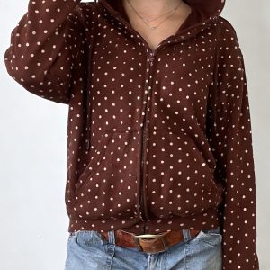 Stylish European And American-style Dotted Print Zip-up Hooded Lightweight Coat