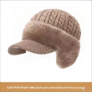Thickened Warm Knitted Beanie With Rabbit Fur Lining And Ear Flapswind- And Cold-resistant For Cycling
