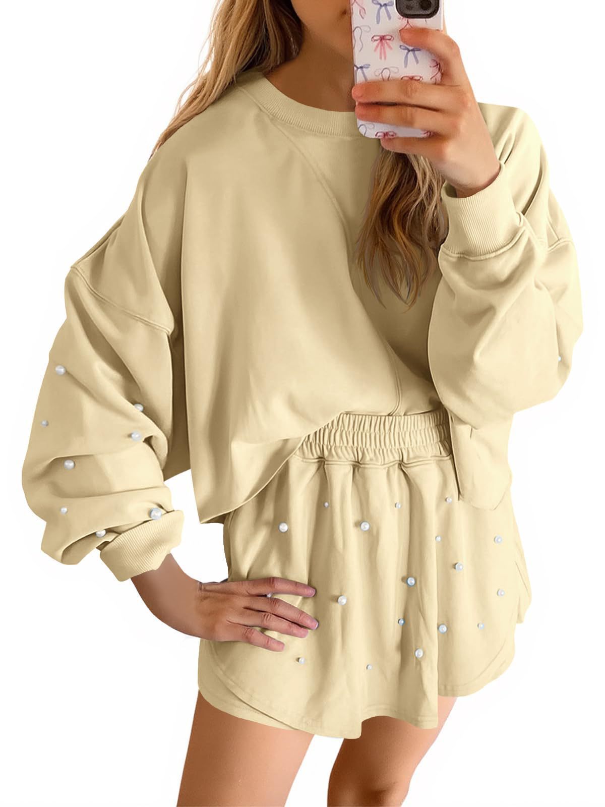 Womens Casual Long-sleeve Top And Shorts Set - الصورة 10