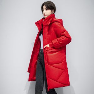 Womens Mid-Length White Down Padded Coat In Plus Sizes