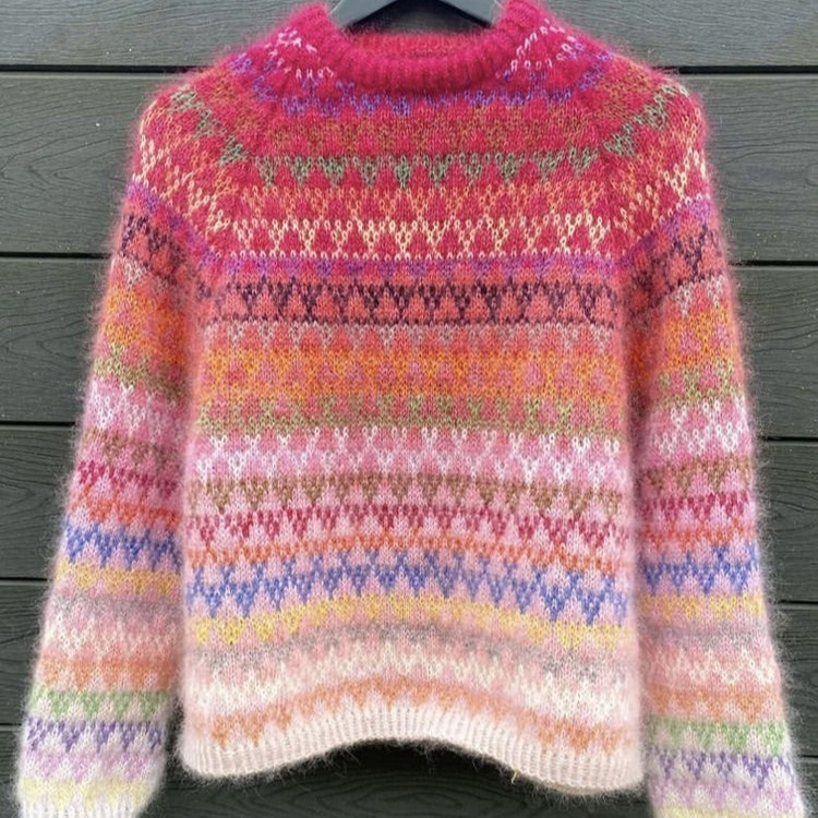 Digital-print Unisex Crewneck Striped Patchwork Design Sweatshirt