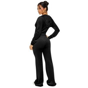 Stylish Casual Two-piece Set Featuring A Hooded Mink-wool Top