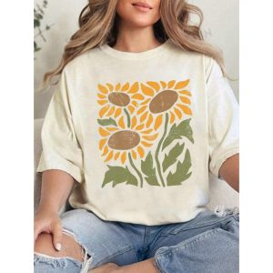 Women's Sunflower Print Crew Neck T-Shirt