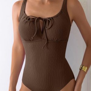 Womens Solid-Color Slimming Figure-Flattering Swimsuit