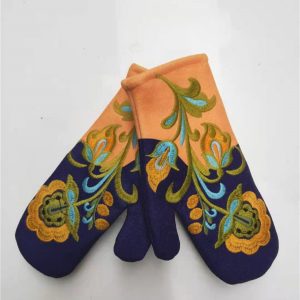 Thickened Color-block Embroidered Winter Warm Gloves For Women