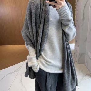 Pure Wool Scarf Relaxed And Slouchy Knitted Neck Warmer Solid-color Cashmere Shawl For Warmth And Neck Protection