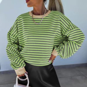 Autumnwinter Stylish Striped Crew-neck Top