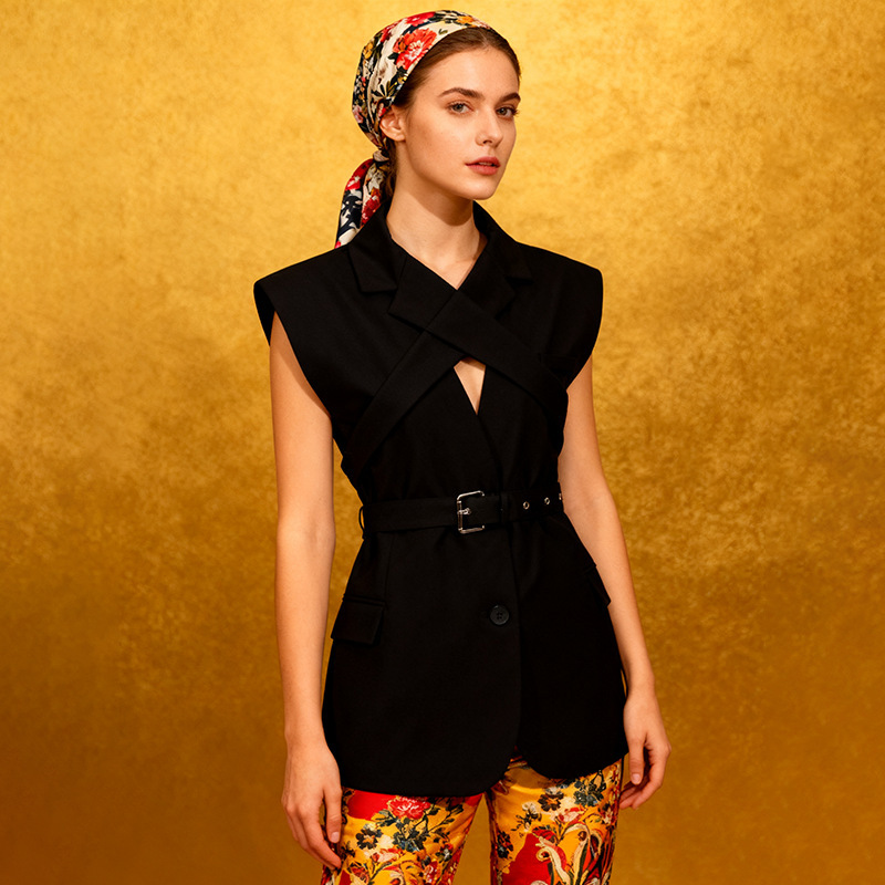 New Autumn Sleeveless Cross-Design Statement Vest Jacket