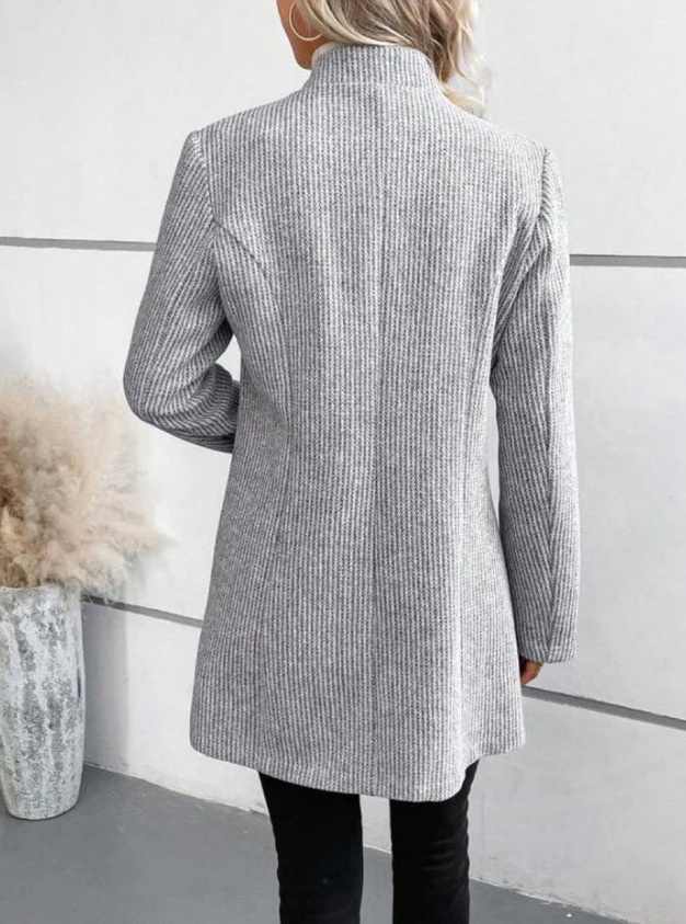 Vertical Patterned Women's Woolen Coat Casual Coat - الصورة 3