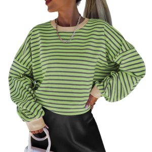 Autumnwinter Stylish Striped Crew-neck Top