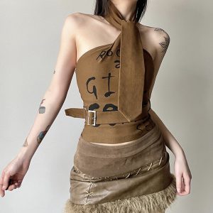 Womens Stylish Fitted Halter Top With A Tie-neck And Open Back