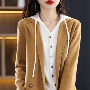 Womens Casual Loose-fitting Solid-color Knit Cardigan
