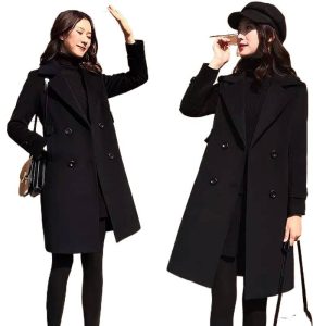 Trendy Black Chanel-style Wool Coat