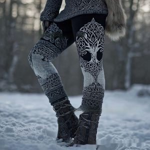 Womens Retro Casual Sports Leggings With 3D Digital Print