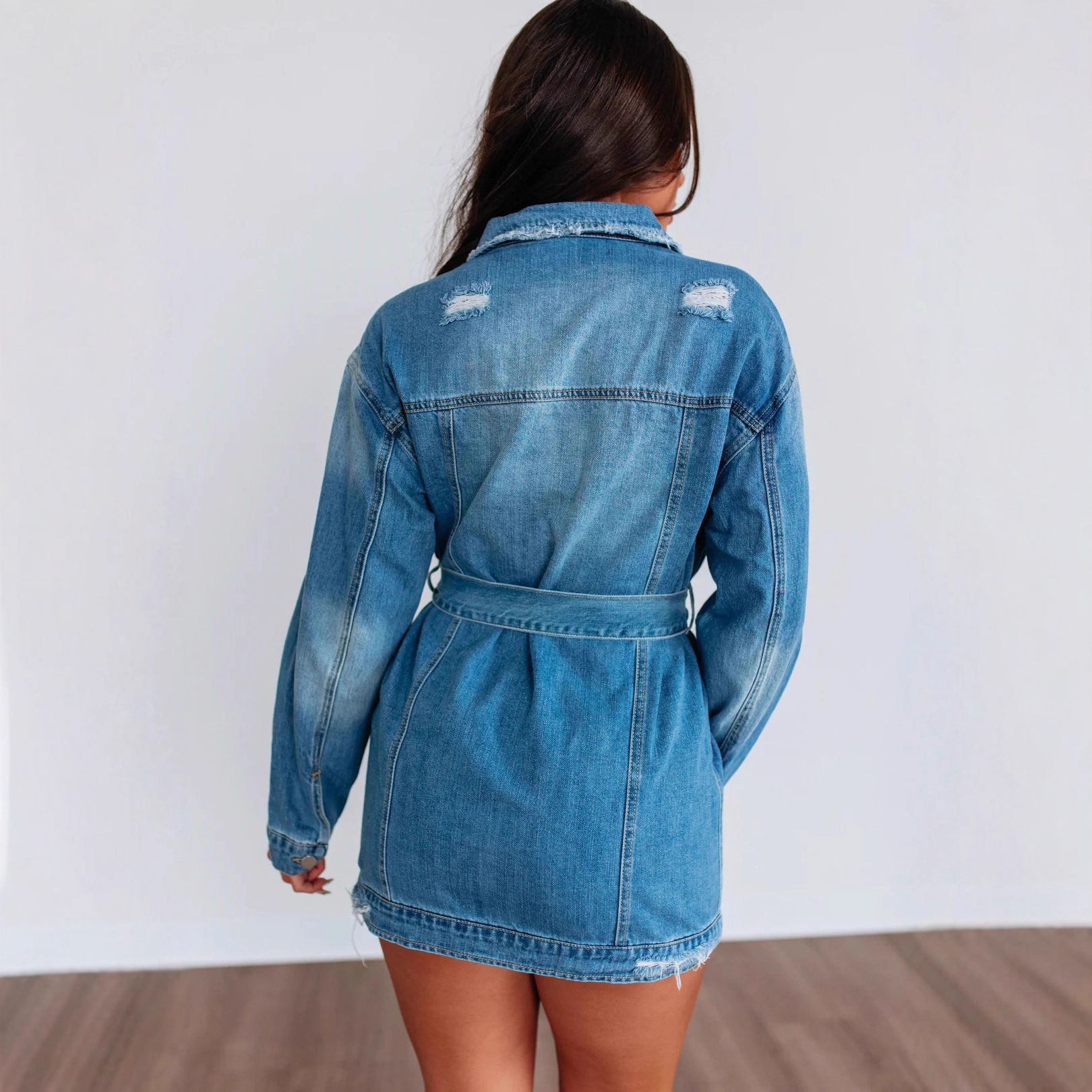 Womens Retro Street-Style Loose Ripped Denim Jacket - Image 2