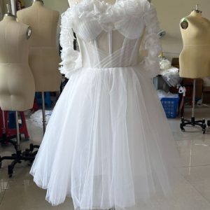 Lace Off-shoulder Mini Wedding Dress