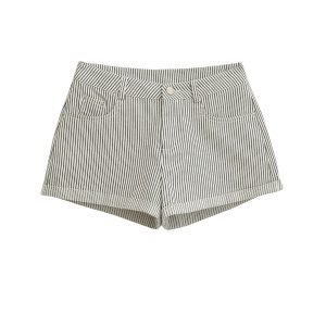 Womens Black And White Striped A-Line Casual Denim Shorts