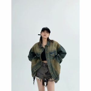 Water-washed Distressed Denim Jacket A Retro Casual Outerwear Piece