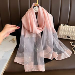 High-end Printed And Beaded Shawlscarf For Outerwear