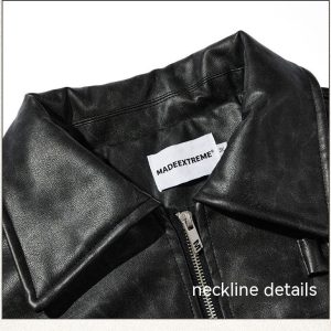 American Street Retro Large Pocket Lapels PU Leather Coat
