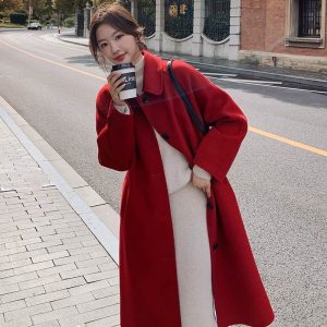 Loose-fit, Turn-down Collar, Double-faced Wool Coat, Mid-length Style