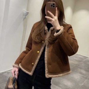 Womens Stylish Casual Cropped Lambswool Jacket